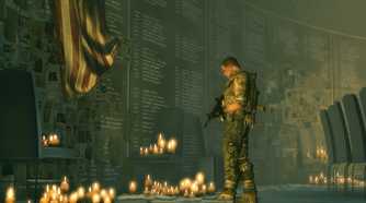 Martin walking standing at a memorial in Spec Ops: The Line.