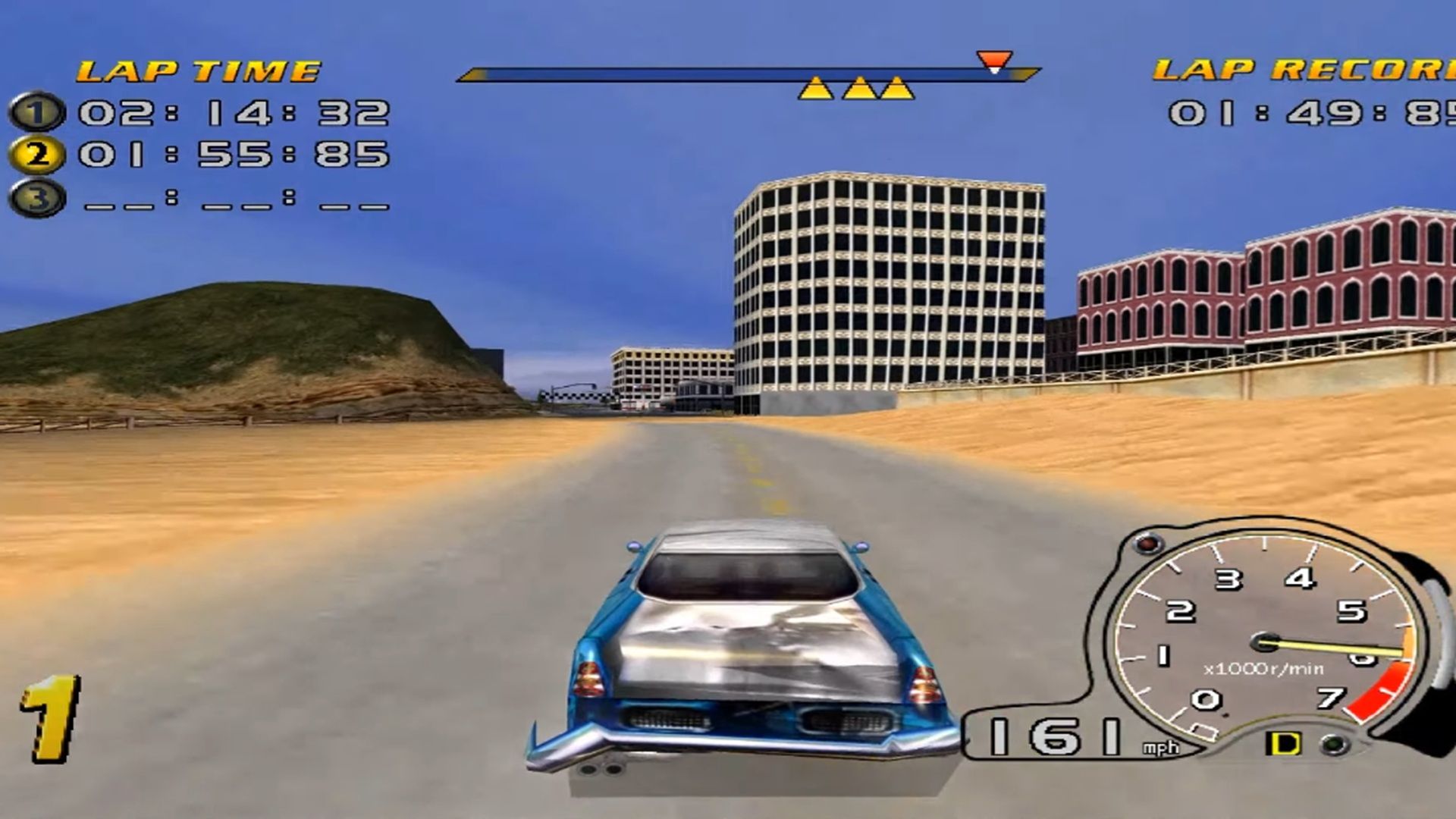 A screenshot of a race in Speed Devils on Sega Dreamcast