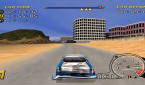 A screenshot of a race in Speed Devils on Sega Dreamcast