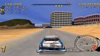 A screenshot of a race in Speed Devils on Sega Dreamcast
