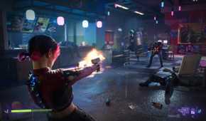 A screenshot from the game "SPINE - This is Gun Fu", showing the protagonist dual wielding and firing pistols at enemies.