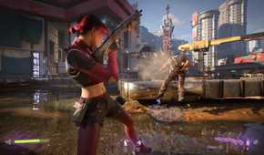A screenshot from the game "SPINE - This is Gun Fu", showing the protagonist firing a shotgun at an enemy.