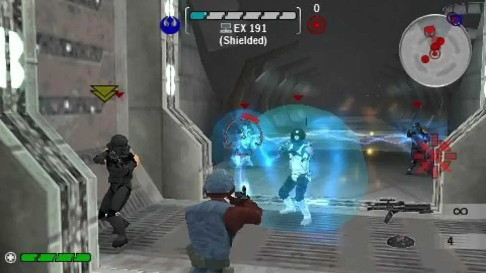 A screenshot of gameplay from Star Wars Battlefront: Renegade Squadron on PSP