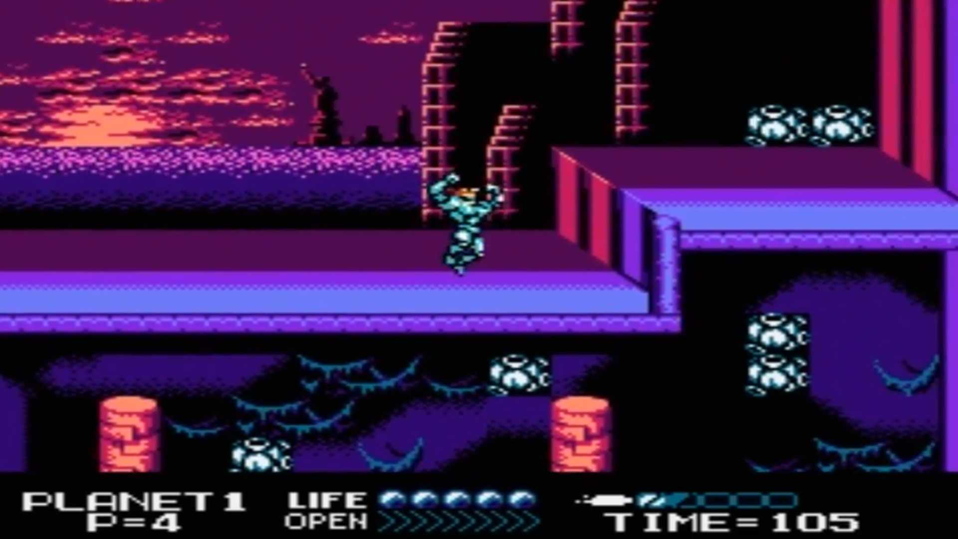 A screenshot of gameplay from Street Fighter 2010 on NES.