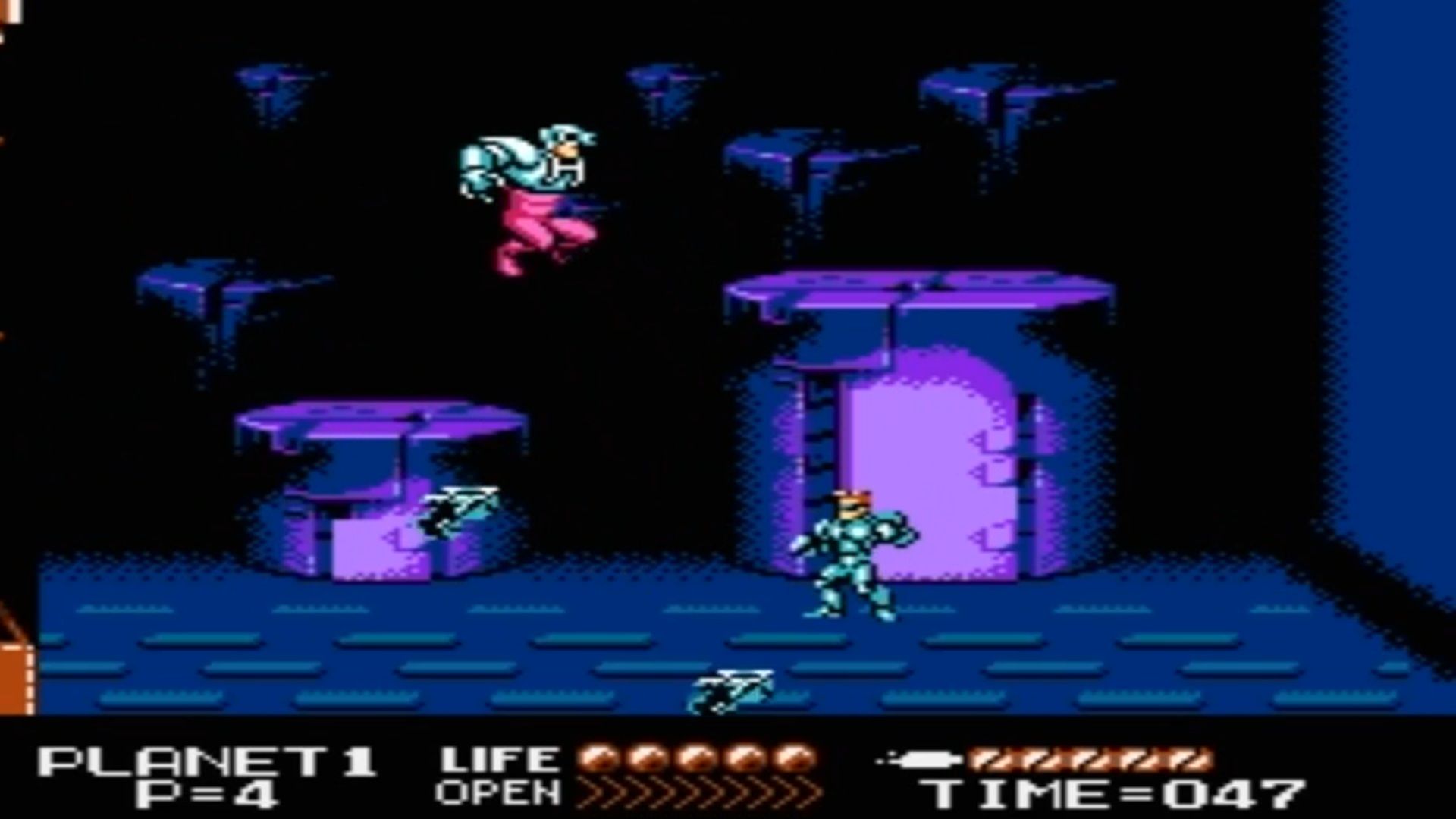 A screenshot of gameplay from Street Fighter 2010 on NES.