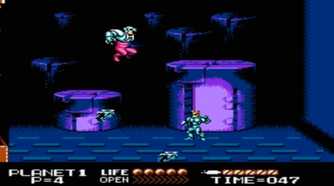 A screenshot of gameplay from Street Fighter 2010 on NES.