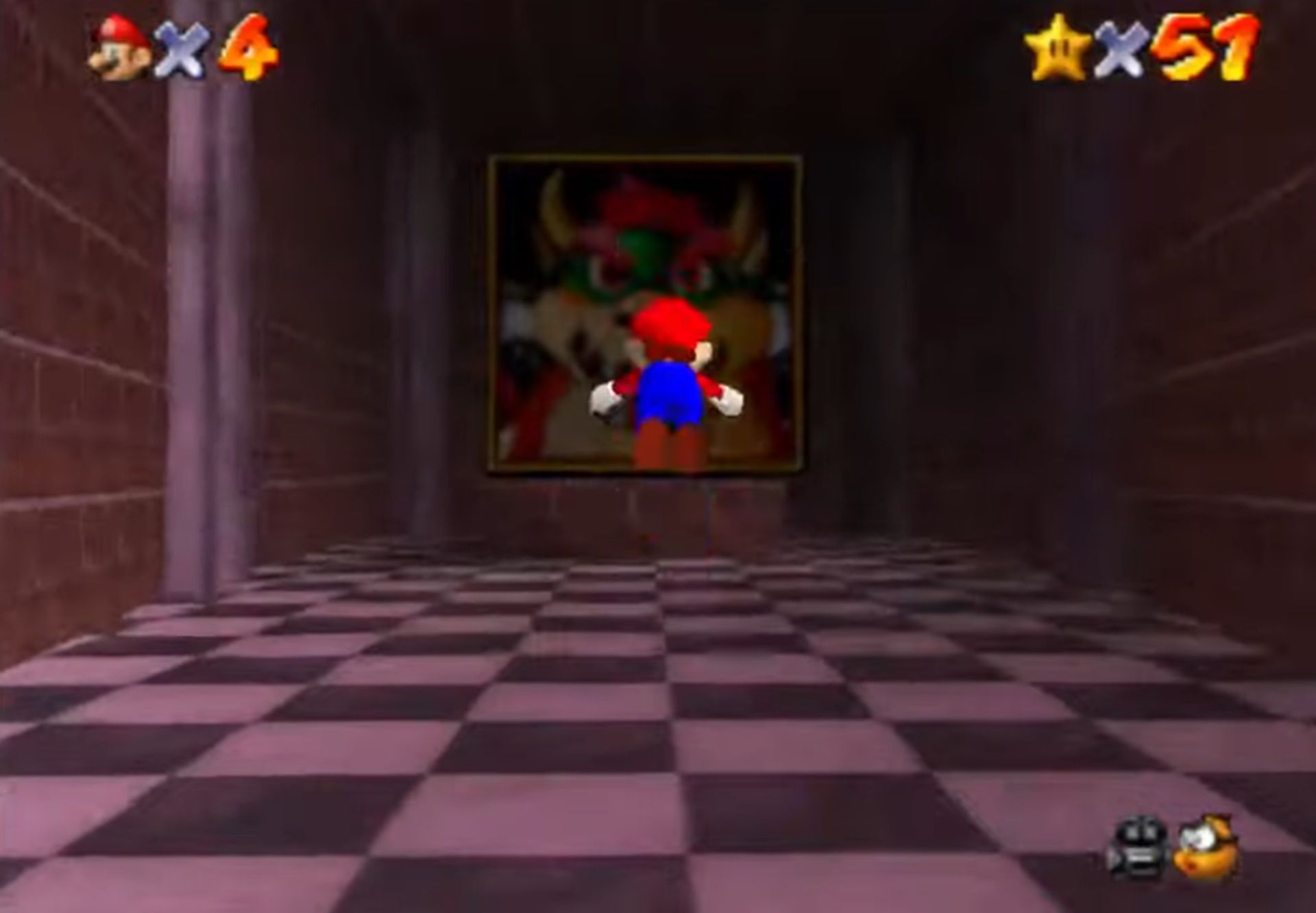 A screenshot of gameplay from Super Mario 64
