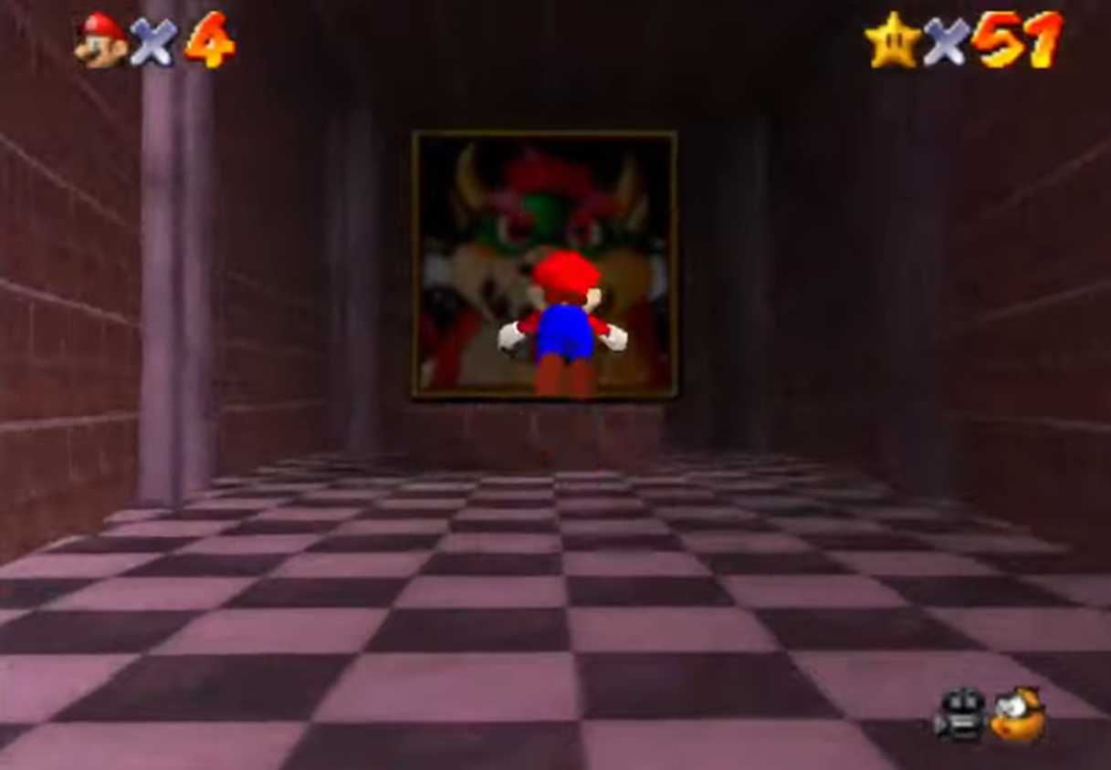 A screenshot of gameplay from Super Mario 64