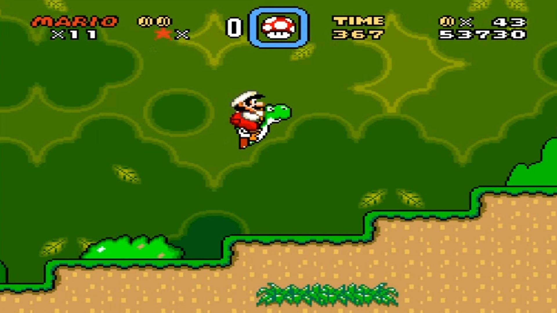 A screenshot of gameplay from Super Mario World