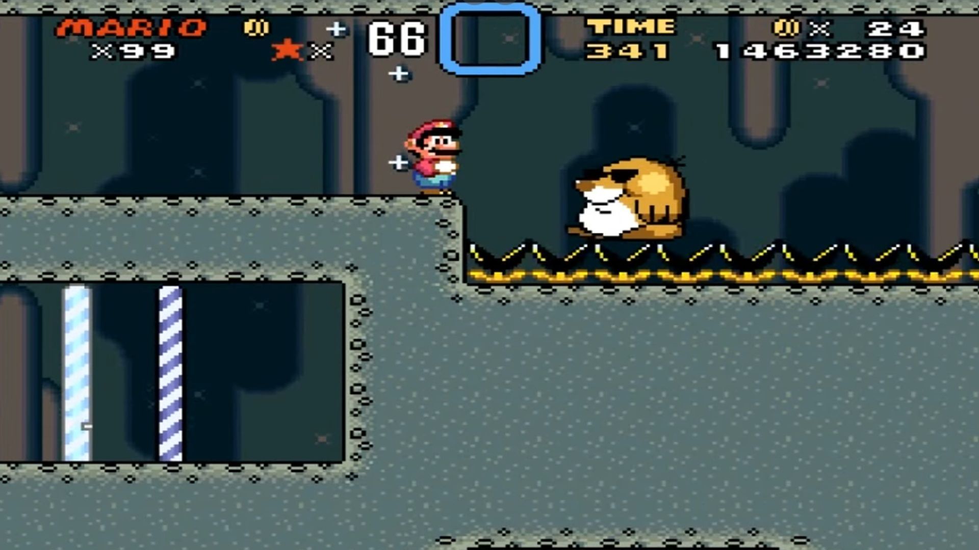 A screenshot of gameplay from Super Mario World