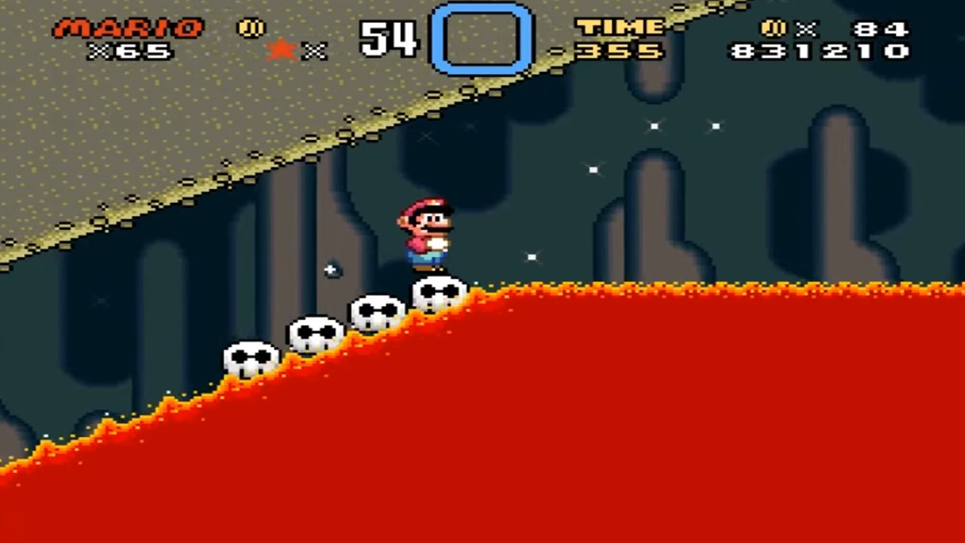 A screenshot of gameplay from Super Mario World