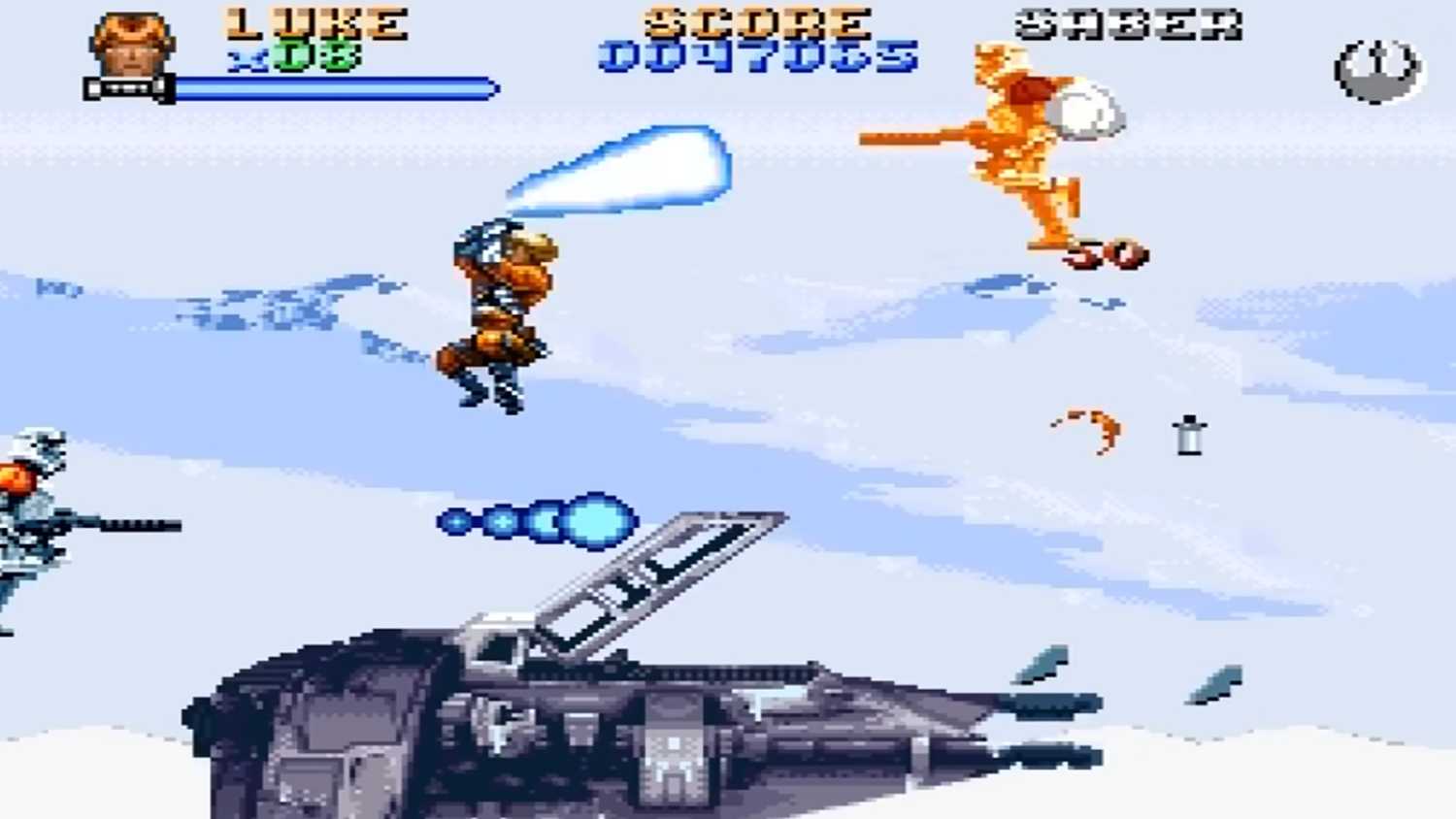 A screenshot of gameplay from Super Star Wars The Empire Strikes Back