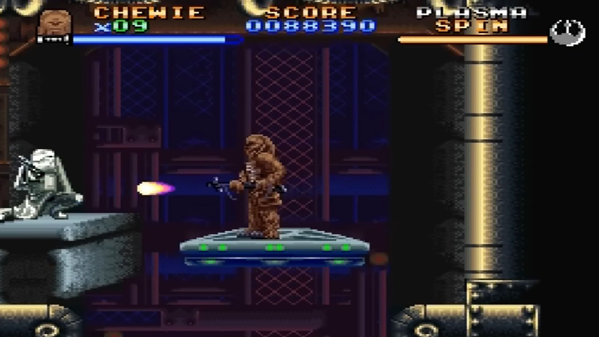 A screenshot of gameplay from Super Star Wars The Empire Strikes Back