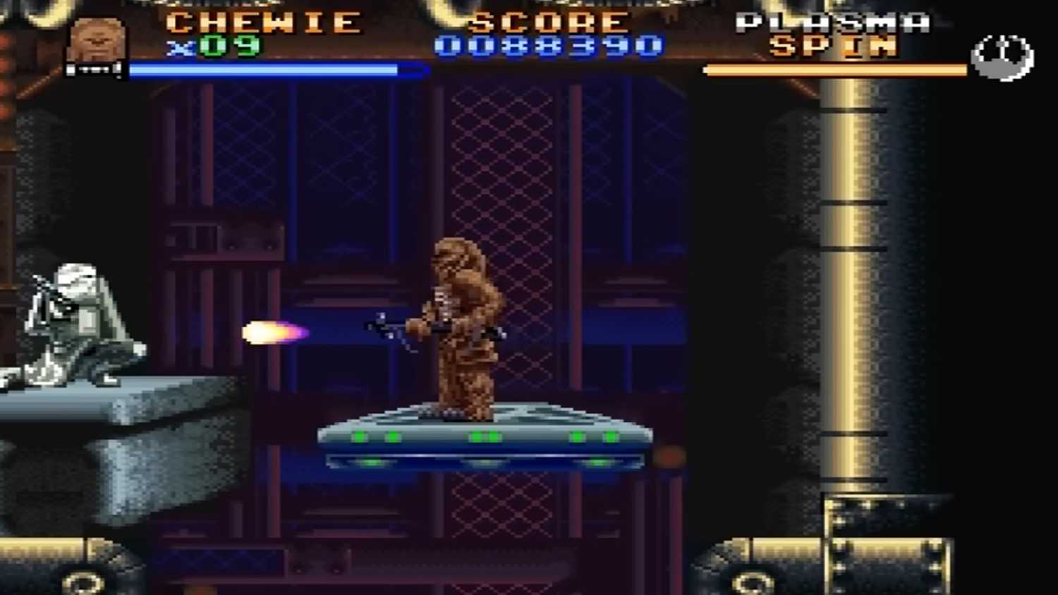 A screenshot of gameplay from Super Star Wars The Empire Strikes Back