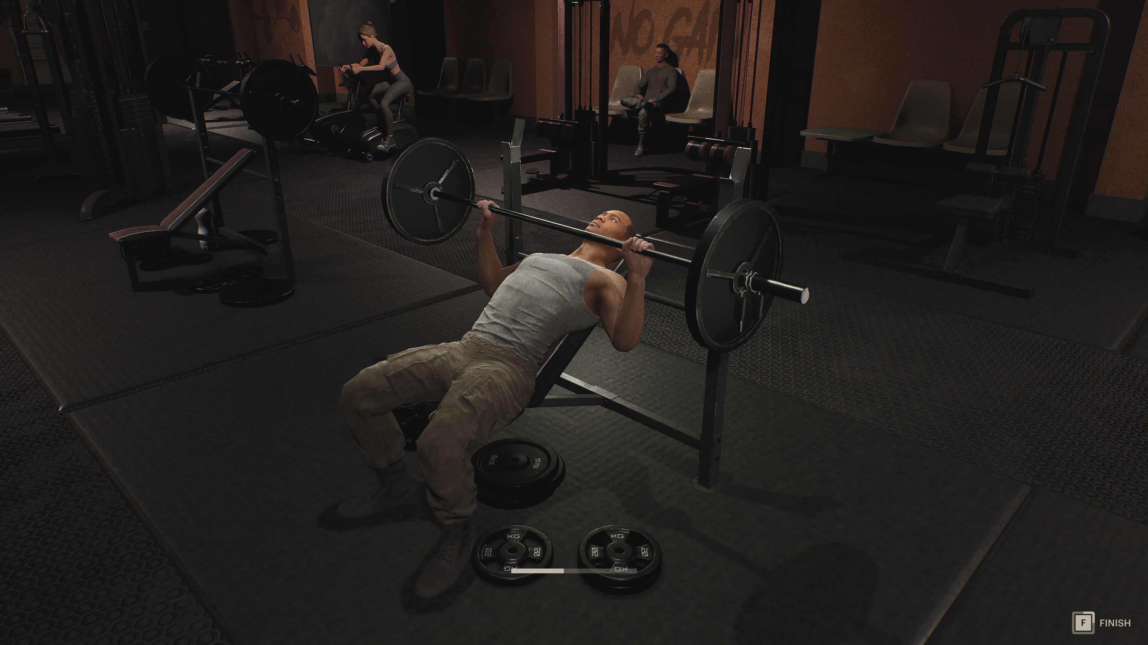 A character hitting the gym in The Day Before.