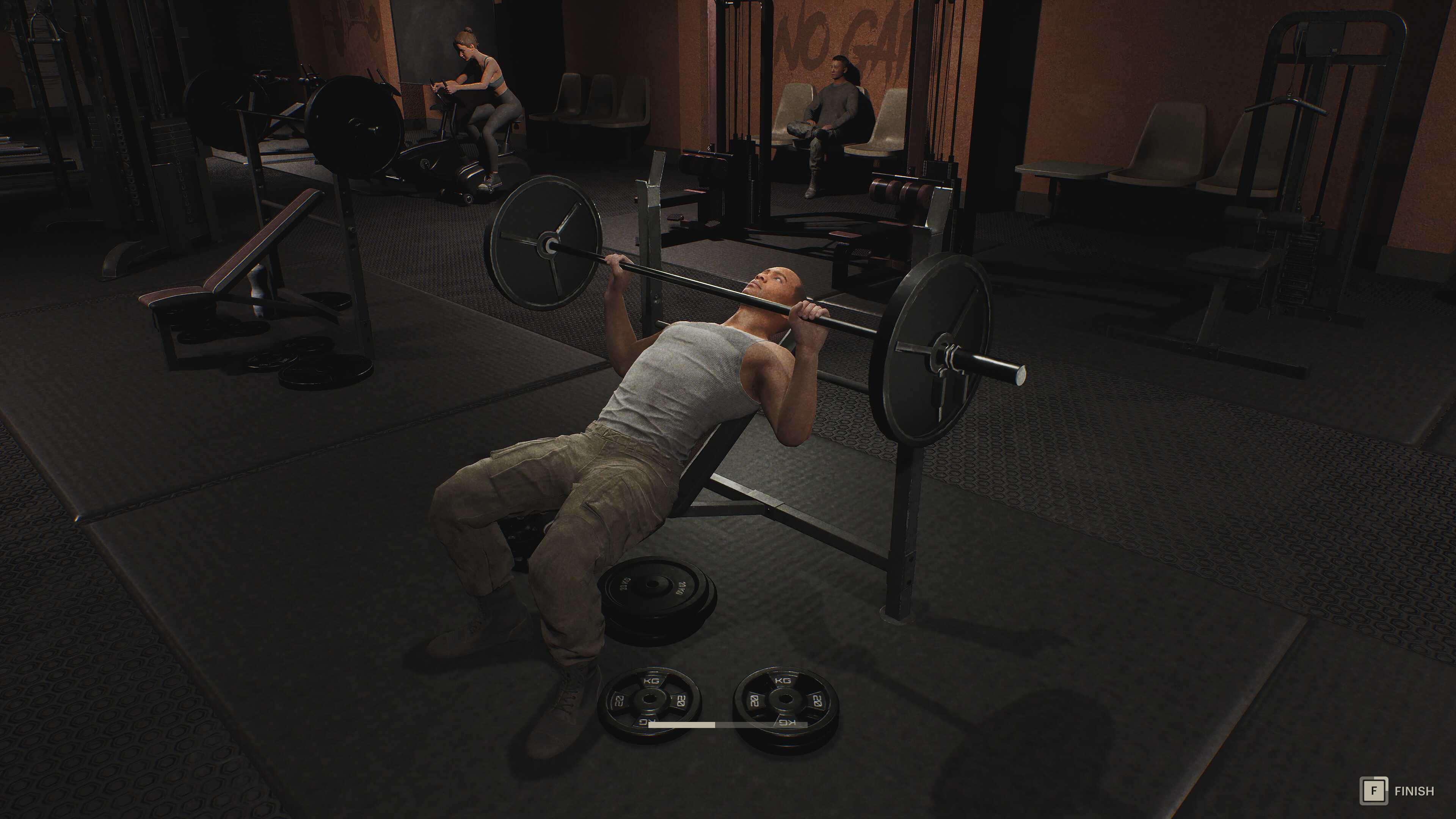 A character hitting the gym in The Day Before.