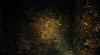 A zombie stuck to the wall, surrounded by fungus, in HBO's The Last of Us, season 2, episode 5.