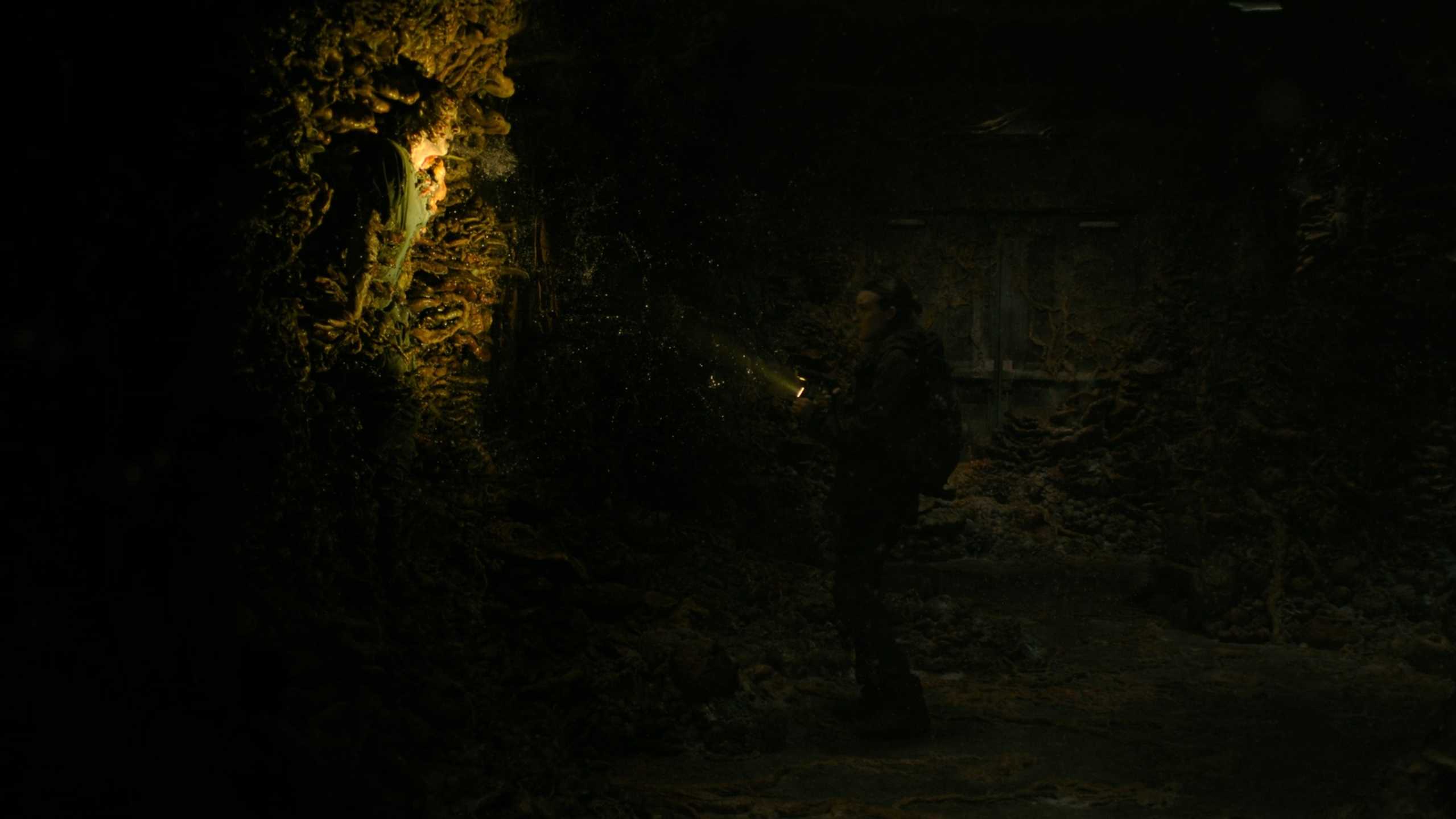 A zombie breathing spores at Ellie in HBO's The Last of Us, season 2, episode 5.