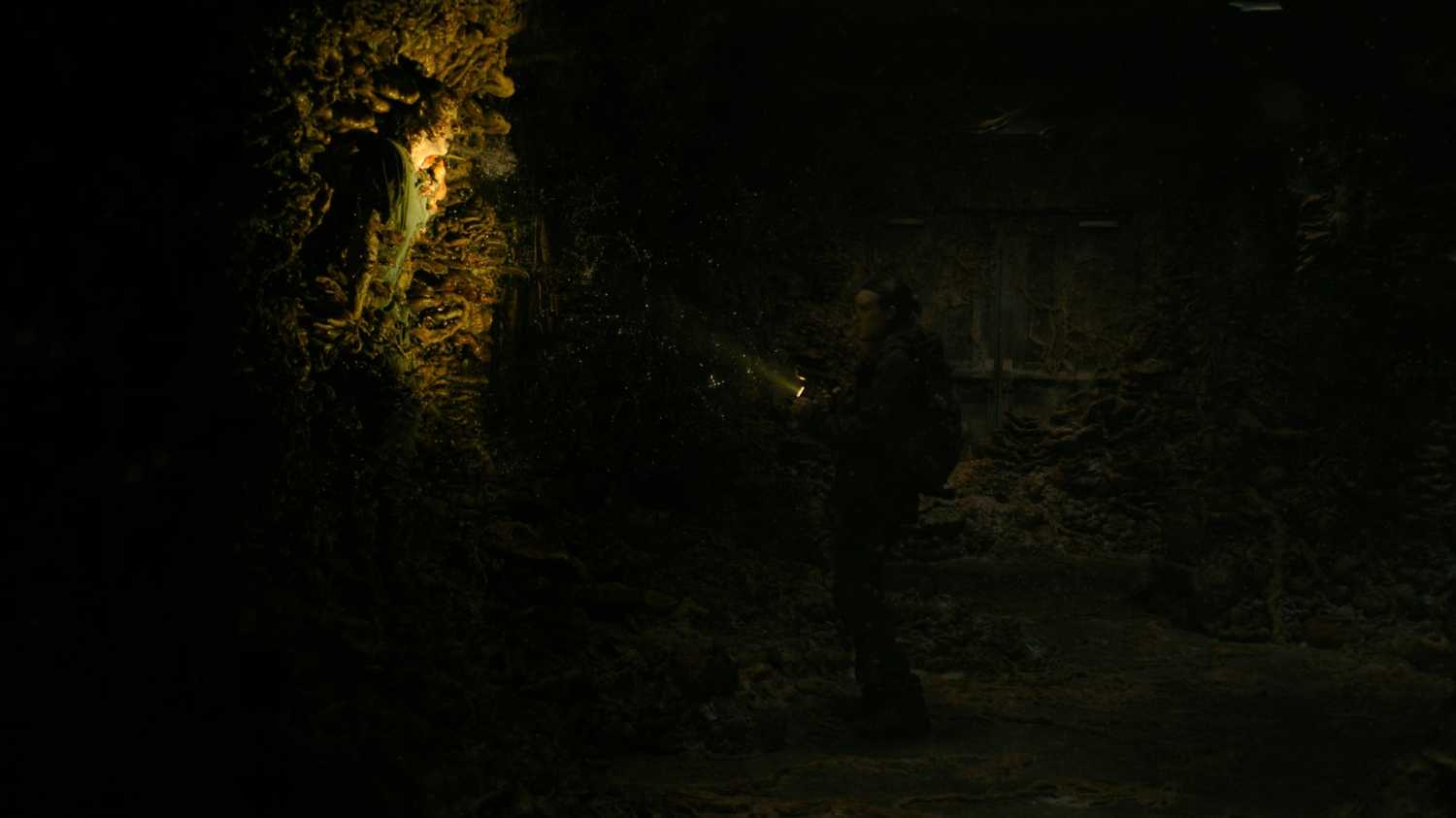 A zombie breathing spores at Ellie in HBO's The Last of Us, season 2, episode 5.