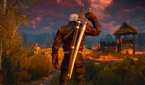 The Witcher 3: Wild Hunt, showing Geralt reaching for a sword