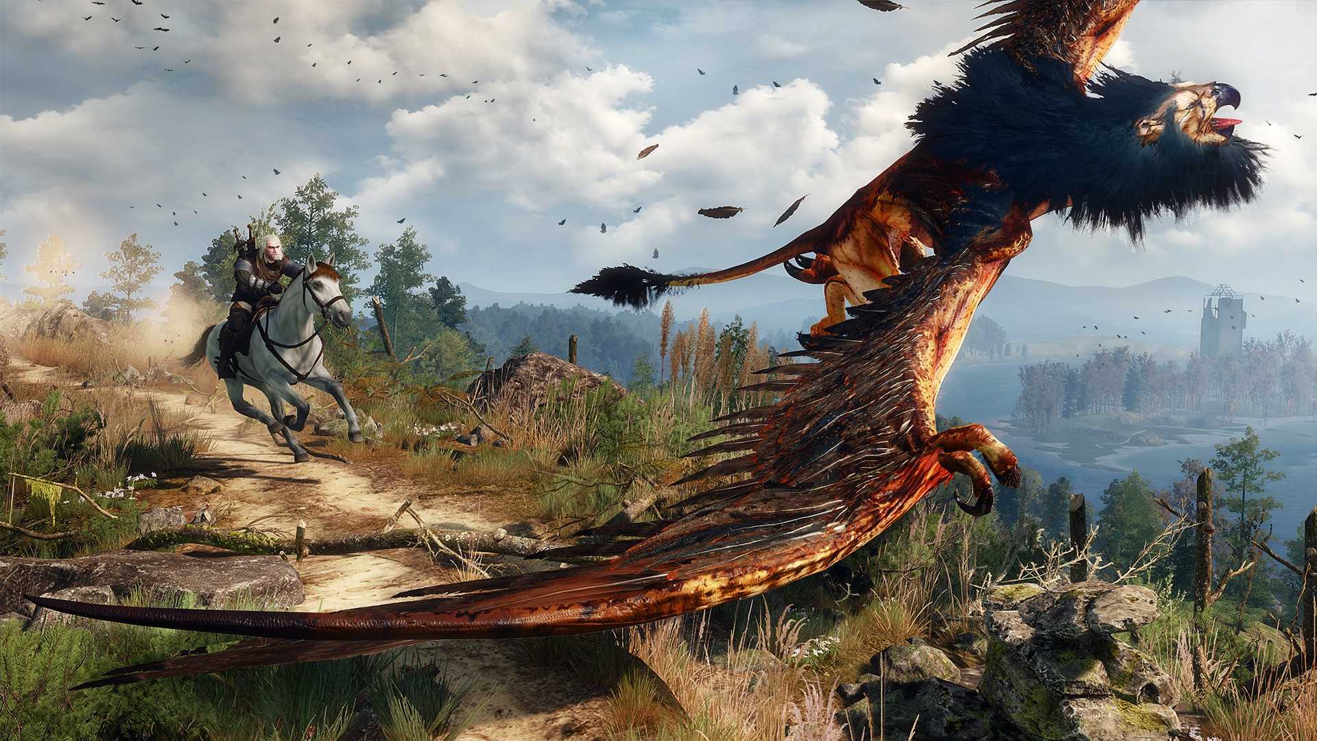 a flying beast running away from Geralt