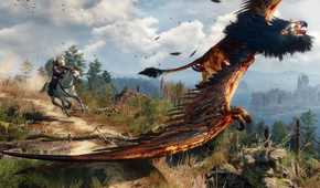 a flying beast running away from Geralt