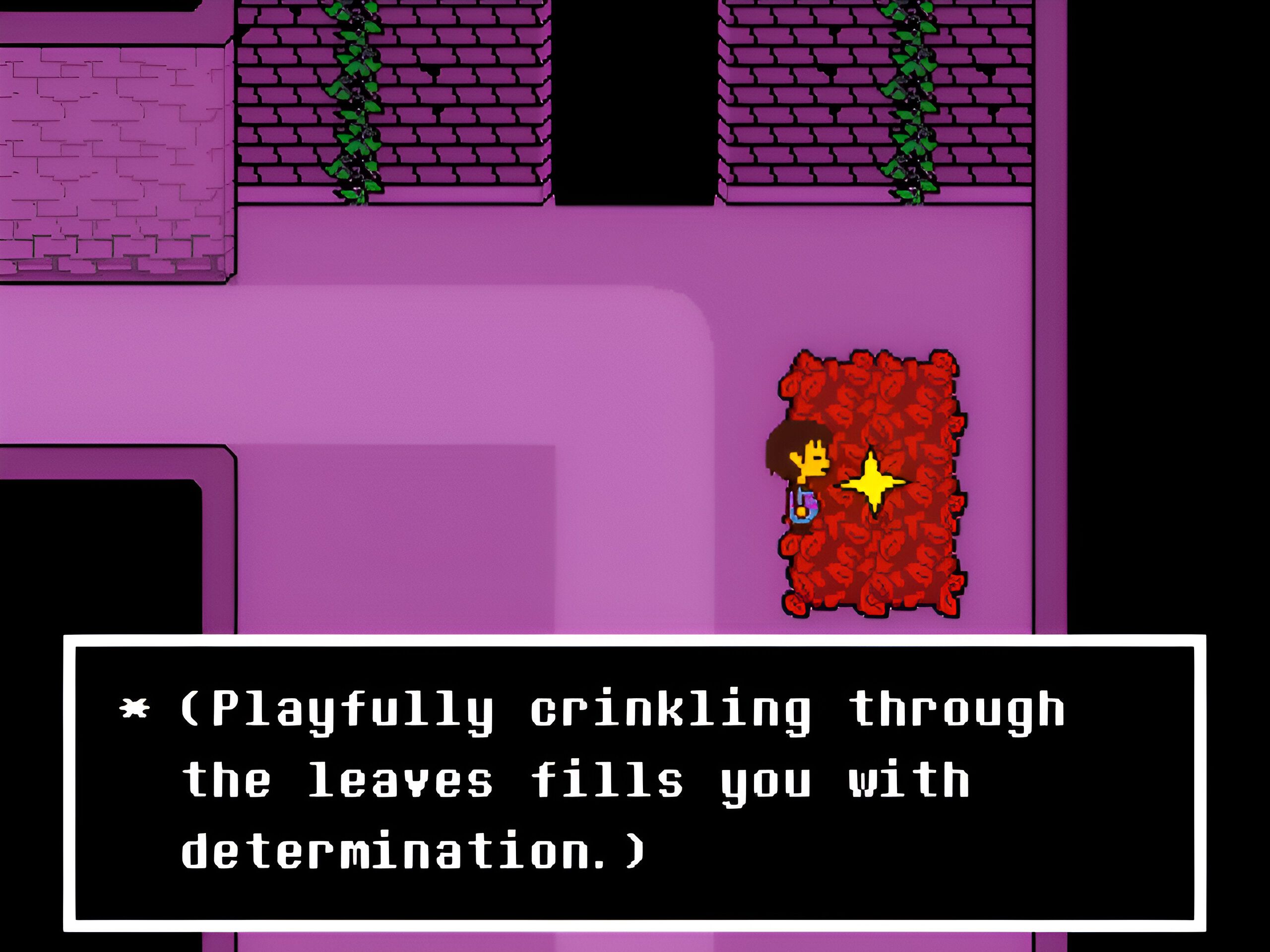 The player in Undertale standing on a pile of leaves.