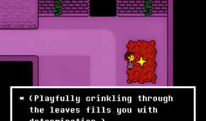 The player in Undertale standing on a pile of leaves.