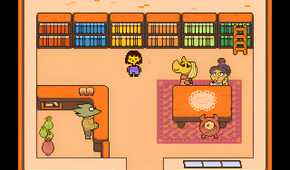 The player standing in a library in Undertale.