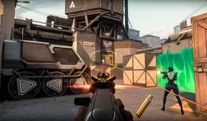 Valorant aiming down at and shooting someone at the bomb site