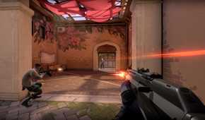 valorant gameplay with a shooter approaching in a hallway