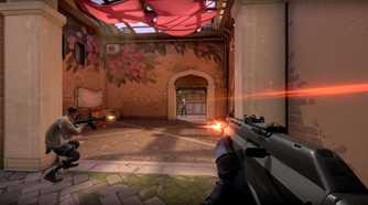 valorant gameplay with a shooter approaching in a hallway