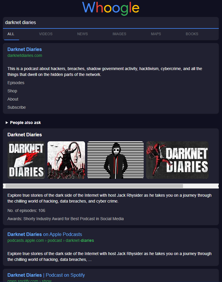 whoogle screenshot dark