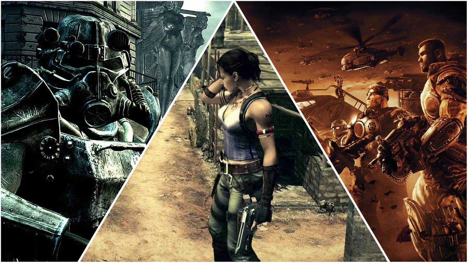 Tri-image mosaic of three xbox 360 games