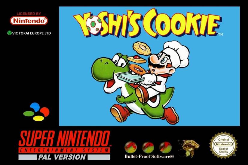 The Pal Version box art of SNES Yoshi's Cookie
