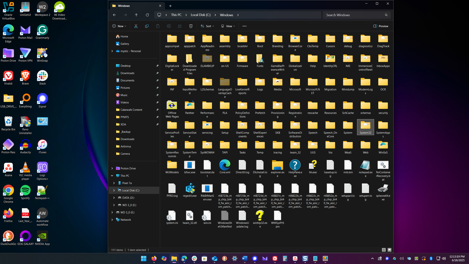 shows system32 folder location