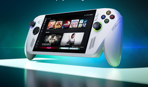 The Xbox Ally at an angle, with a blue backgrund
