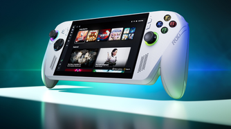 The Xbox Ally at an angle, with a blue backgrund