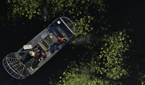 A hover boat in the swamp