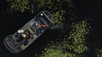 A hover boat in the swamp