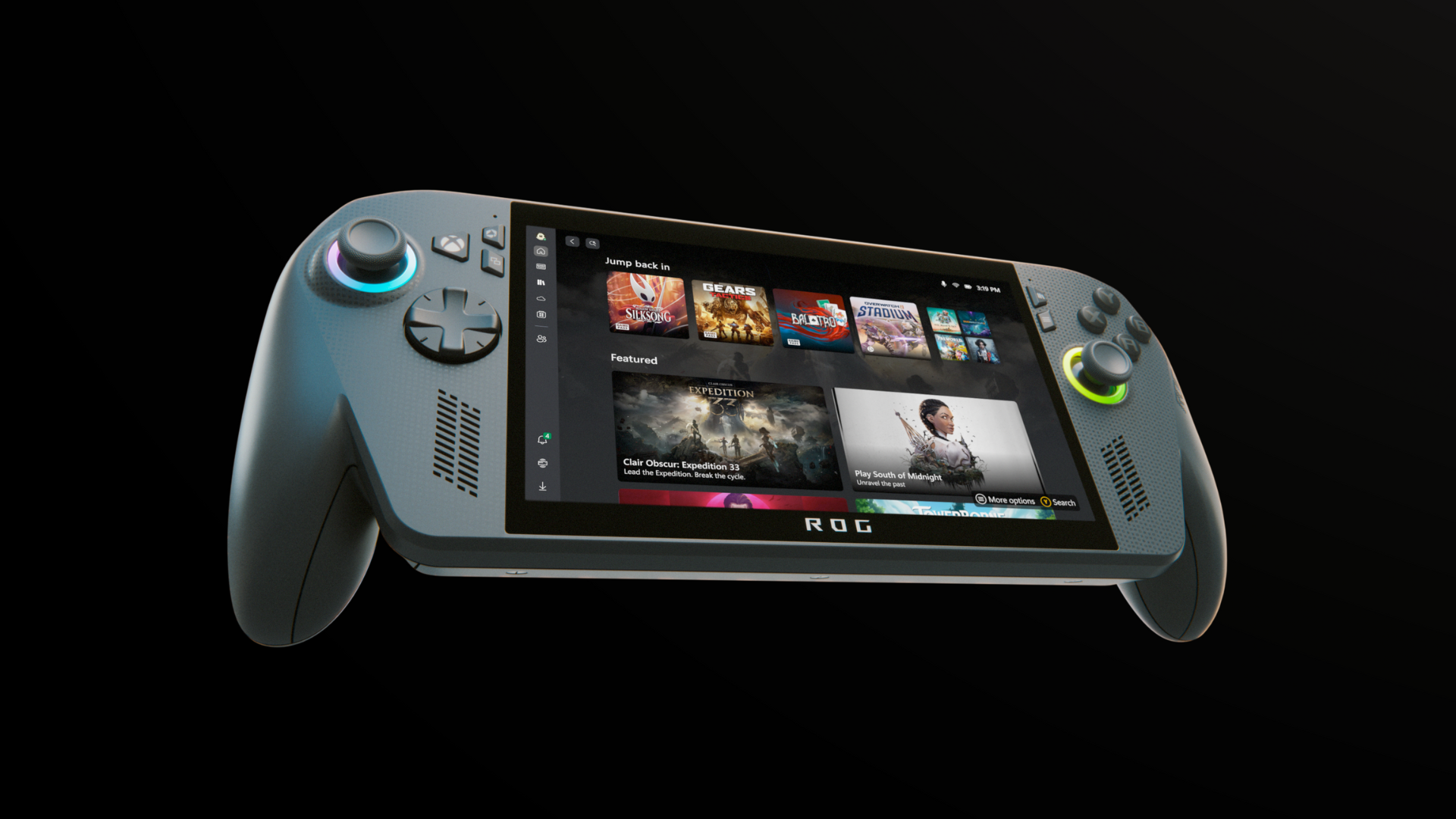 An angled view of the Xbox Ally X with a black background