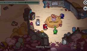 Four players in the meeting room in Among Us.