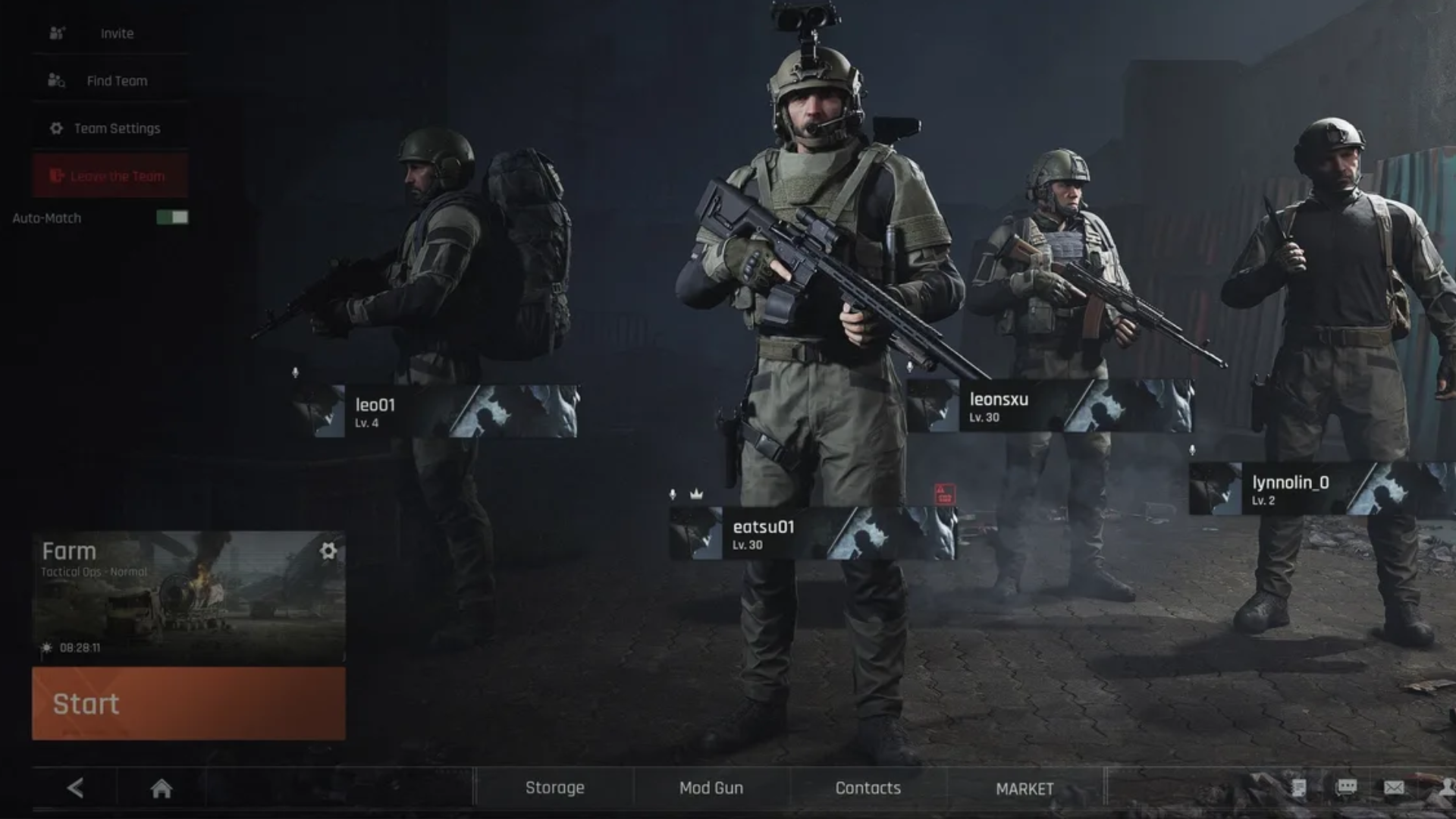 A squad lineup in Arena Breakout Infinite