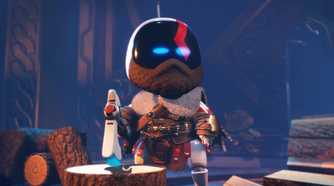 Astro mimicking God of War's Kratos in Astro Bot.