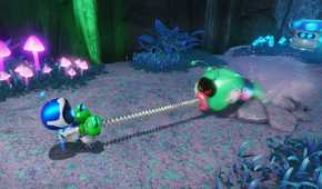 Astro struggling with a spring and an enemy in Astro Bot.