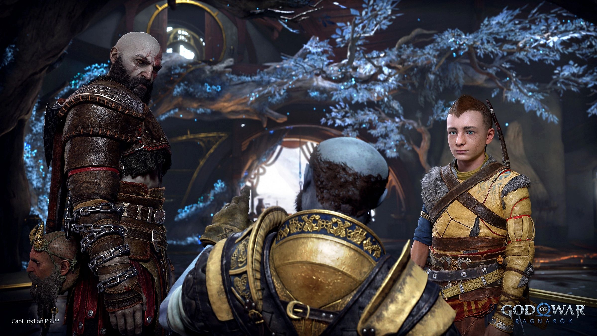 Atreus, Kratos, and Brok in God of War Ragnarok.