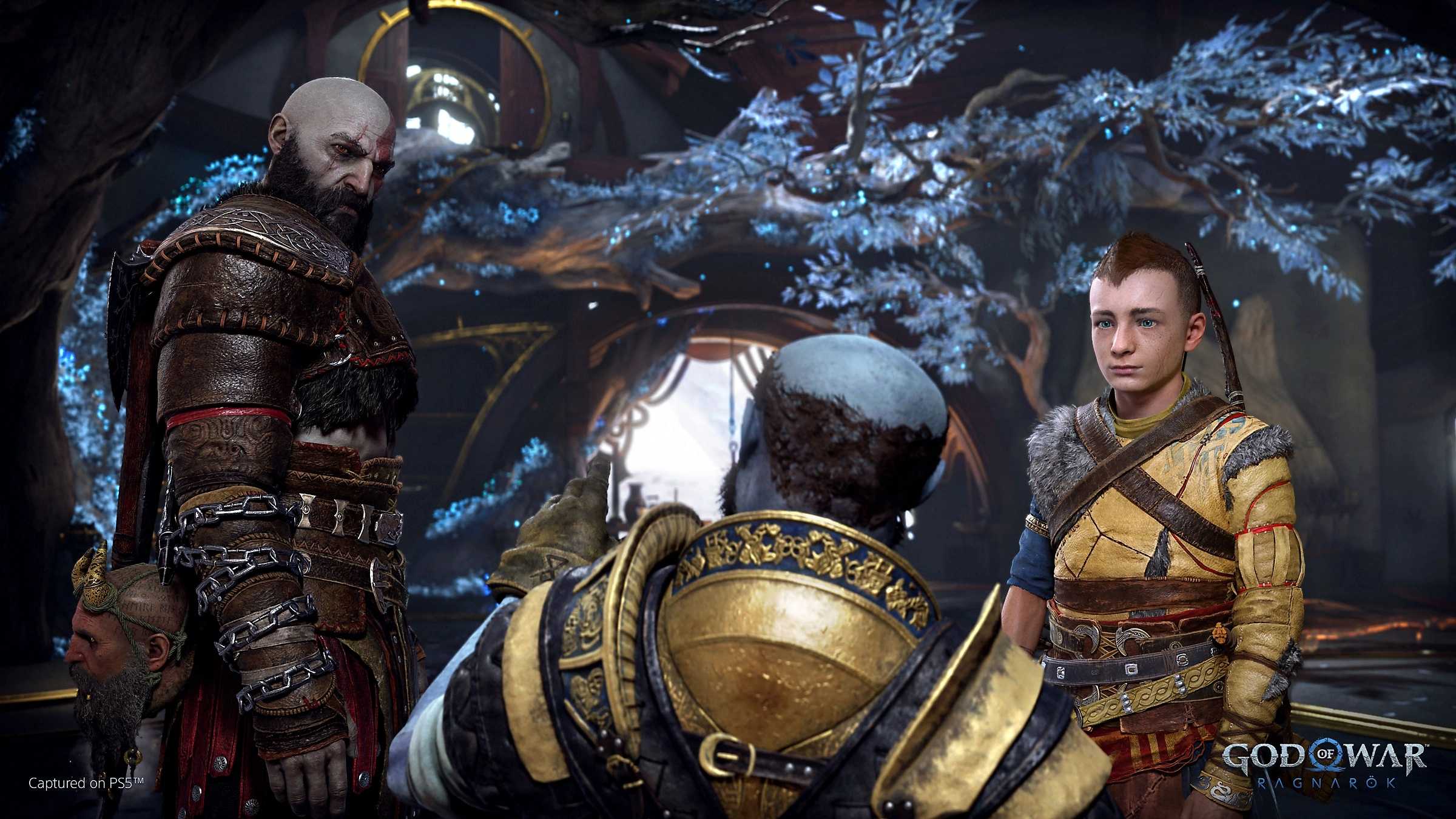 Atreus, Kratos, and Brok in God of War Ragnarok.