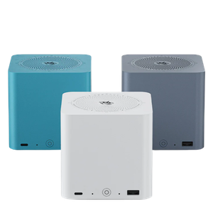 renders of the beelink me mini in the three colors it comes in, white, gray, and blue