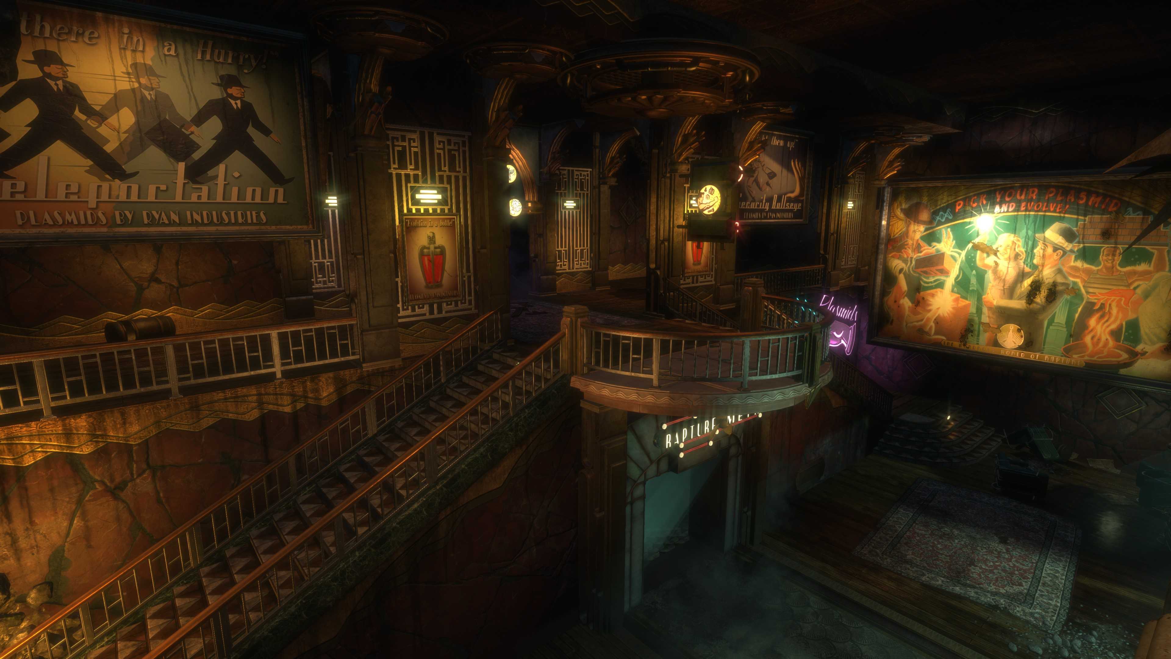 A dimly-lit area in Bioshock Remastered.