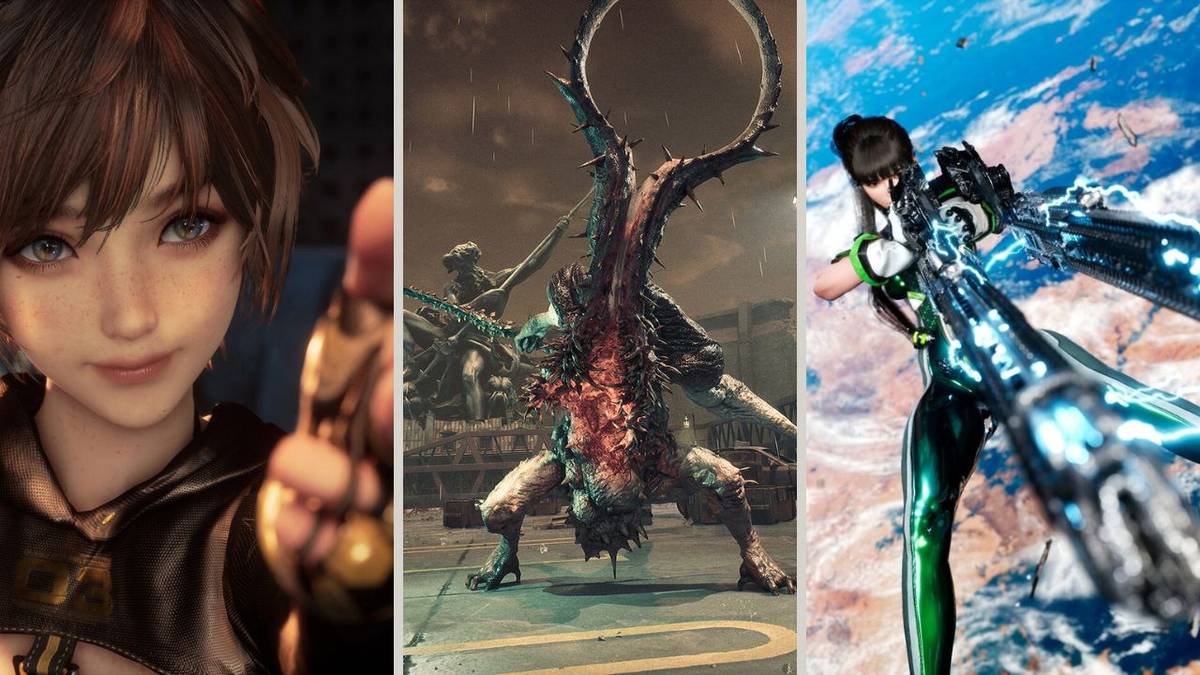 a collage of images from Stellar Blade